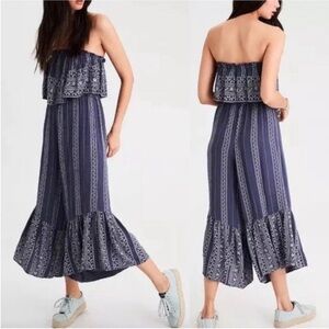 Japna Blue and White Strapless Jumpsuit